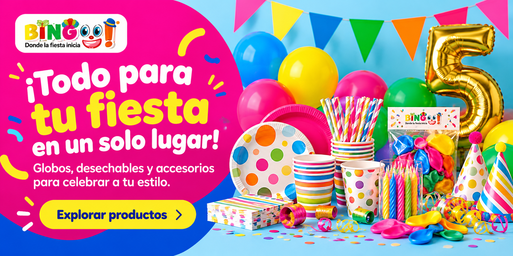 Explorar todos los productos Platos, vasos, popotes y globos surtidos. ¡Todo para tu fiesta en un solo lugar!